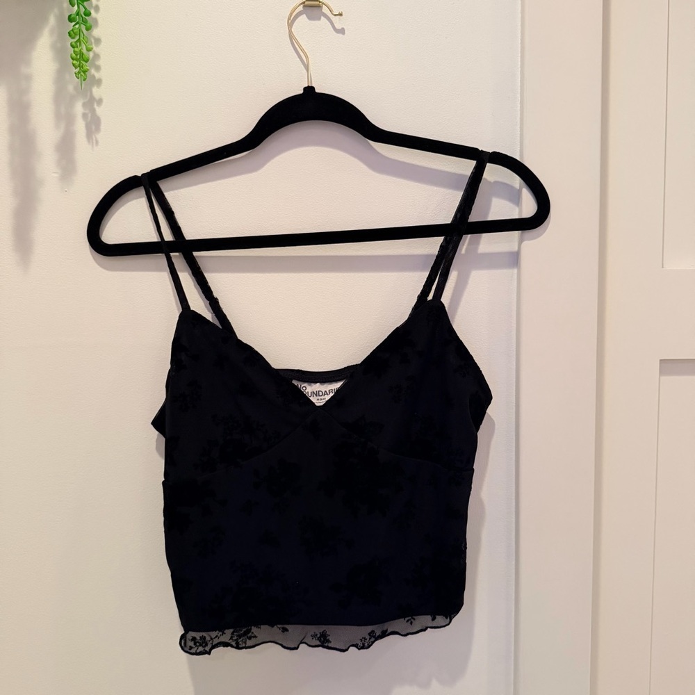No Boundaries Y2K Black Lace Mesh Lettuce Trim Floral Velvet Women's Cami Size M - Picture 1 of 9